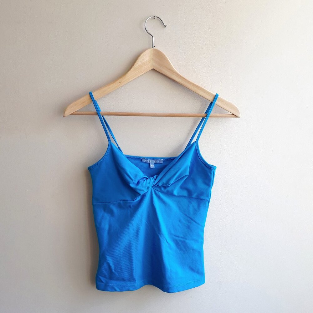 SMART SET Twisted Front Camisole with Spaghetti Straps in Bright Azure Blue